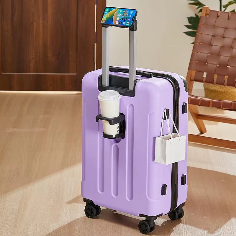 20-28 Inch Luggage Suitcase with Wheels Travel Bag Featuring Cup Holder and Phone Stand - Essential Travel Companion for Safety