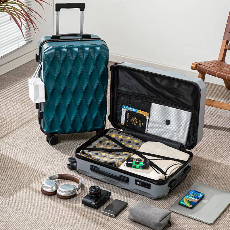 Waveline 17-25 Inch Luggage Rolling Suitcase Wave Pattern Stylish Travel Bag Large Capacity Rolling Suitcase Travel Bag