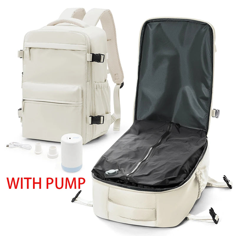 Vacuum Compression Backpack with Pump, Wizzair Easyjet Cabin Bag Travel Backpack for Women Men, Airplane Hand Luggage Laptop Bag