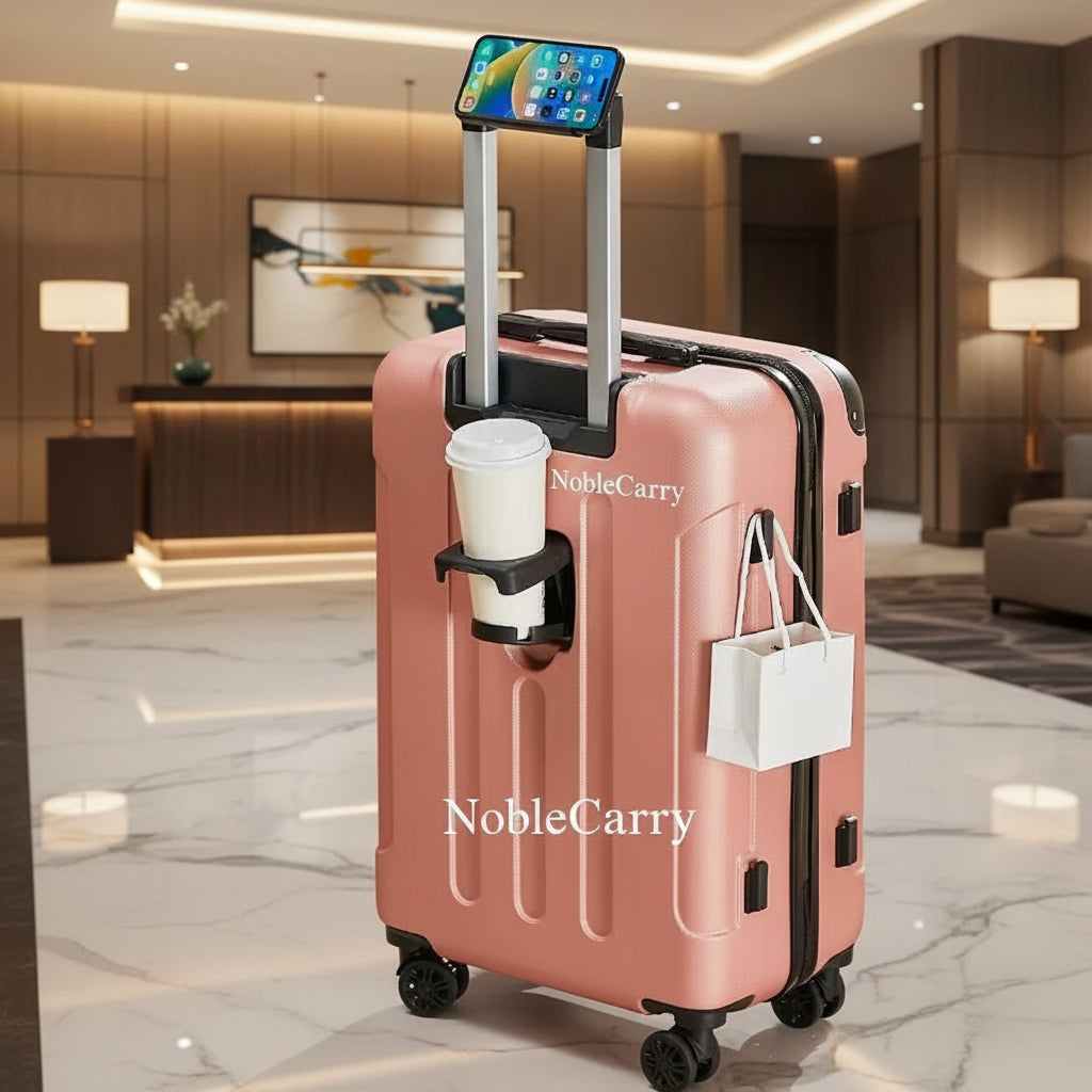 20-28 Inch Luggage Suitcase with Wheels Travel Bag Featuring Cup Holder and Phone Stand - Essential Travel Companion for Safety