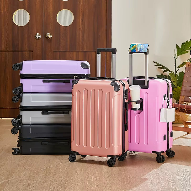 20-28 Inch Luggage Suitcase with Wheels Travel Bag Featuring Cup Holder and Phone Stand - Essential Travel Companion for Safety