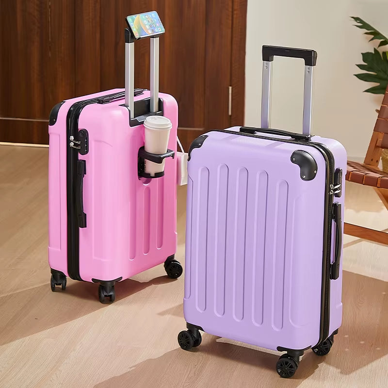 20-28 Inch Luggage Suitcase with Wheels Travel Bag Featuring Cup Holder and Phone Stand - Essential Travel Companion for Safety