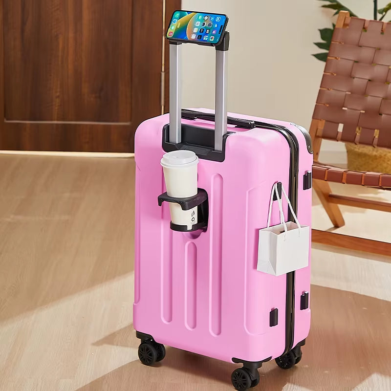 20-28 Inch Luggage Suitcase with Wheels Travel Bag Featuring Cup Holder and Phone Stand - Essential Travel Companion for Safety